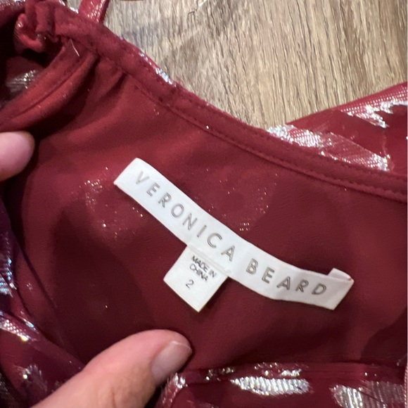 Veronica Beard Benton Maroon Silk Metallic Blouse - Picture 4 of 11